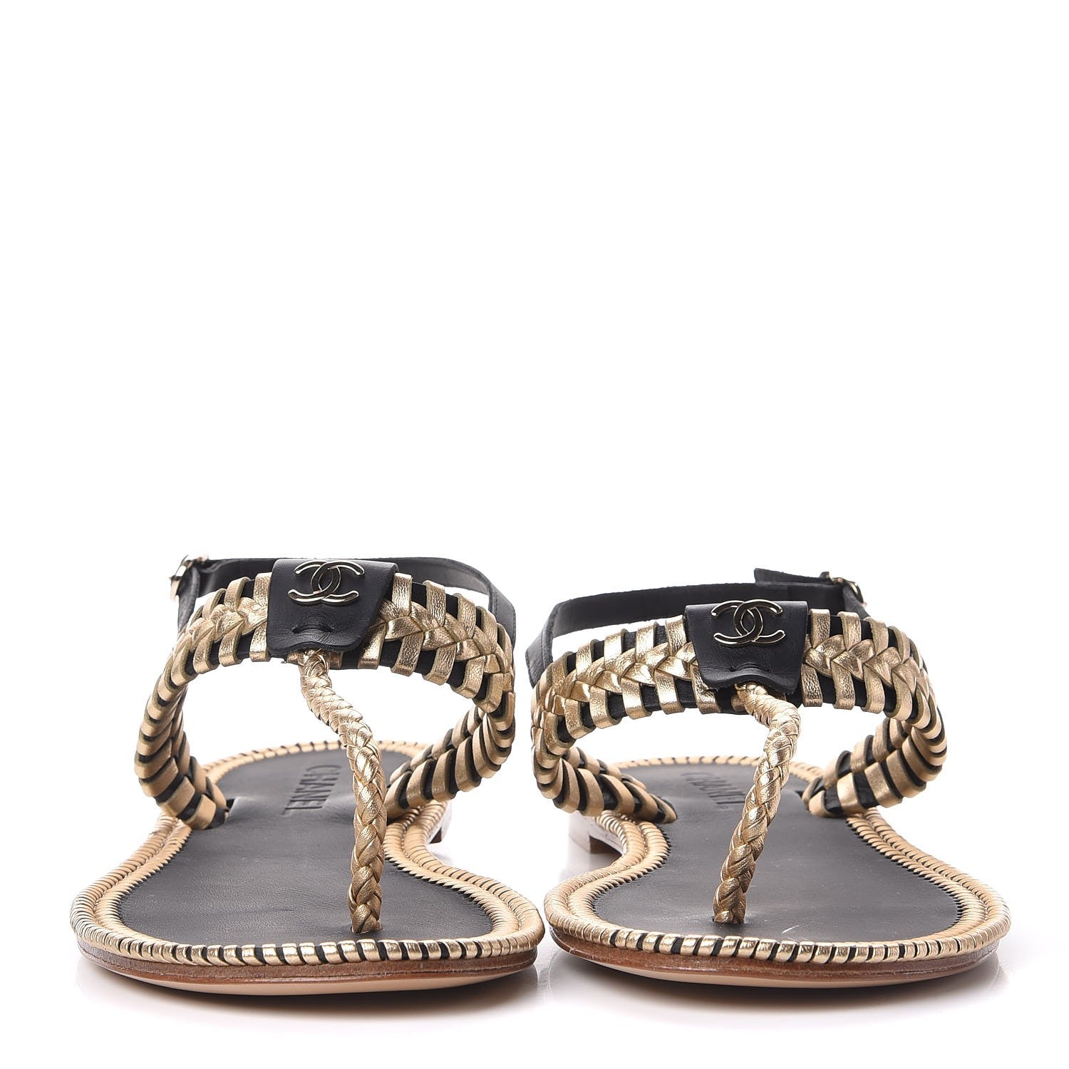 Chanel Metallic Lambskin Calfskin Braided Thong Sandals 40 Black Gold 2 of 7