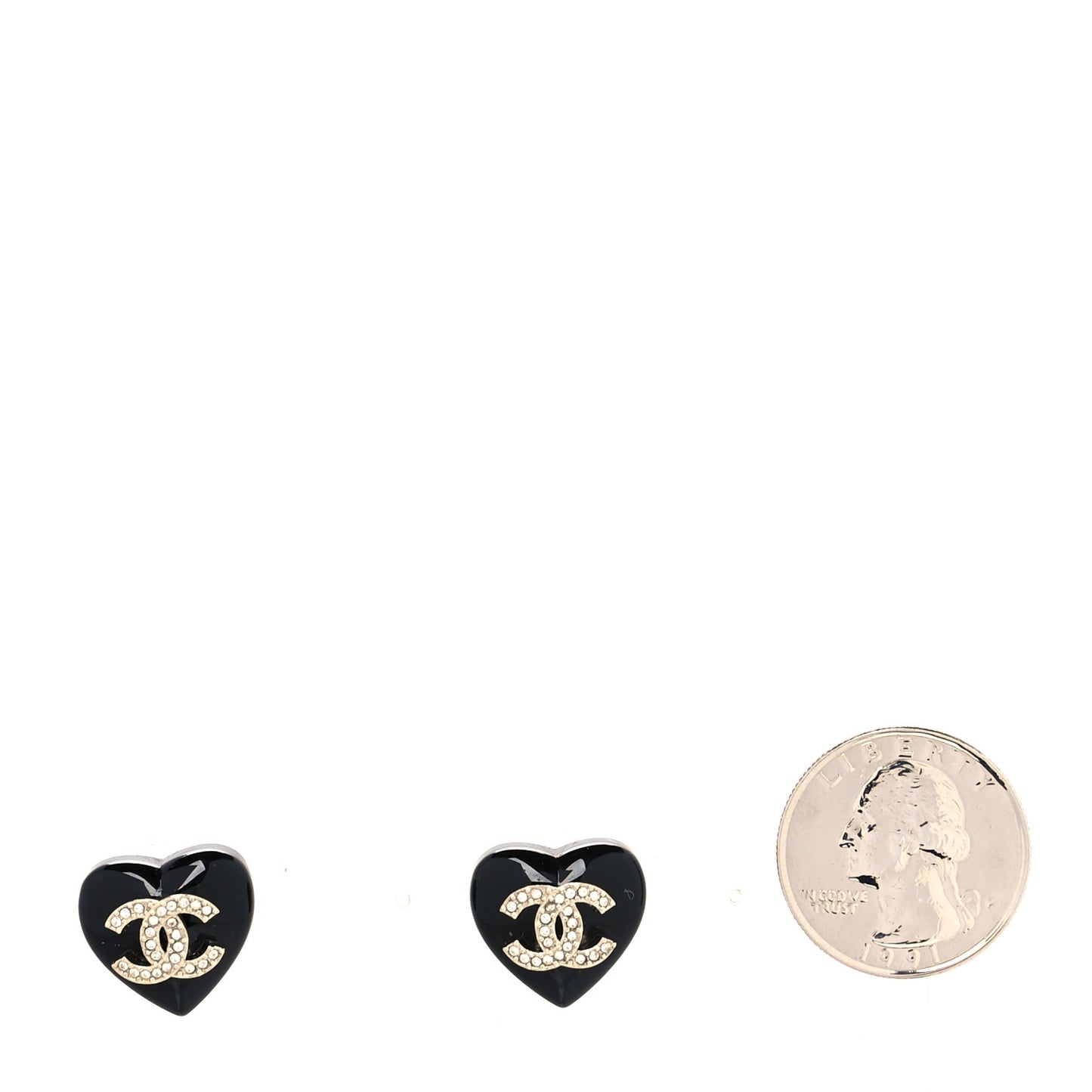 Resin Crystal CC Heart Earrings Black Gold
