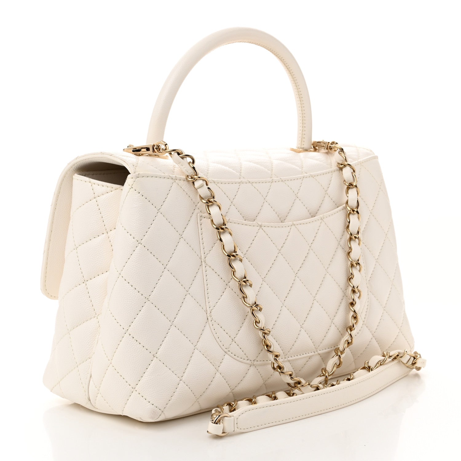 Chanel Caviar Quilted Small Coco Handle Flap White 3 of 11
