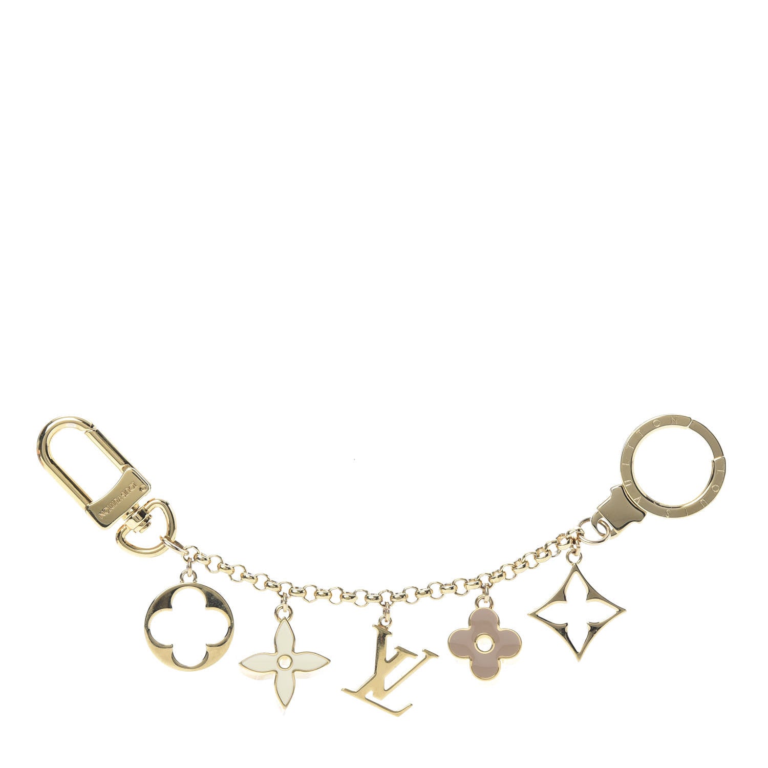 Louis Vuitton Brass Enamel Fleur De Monogram Bag Charm Chain Gold 1 of 5