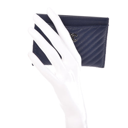 Chanel Caviar Chevron Quilted Card Holder Navy 2 of 10