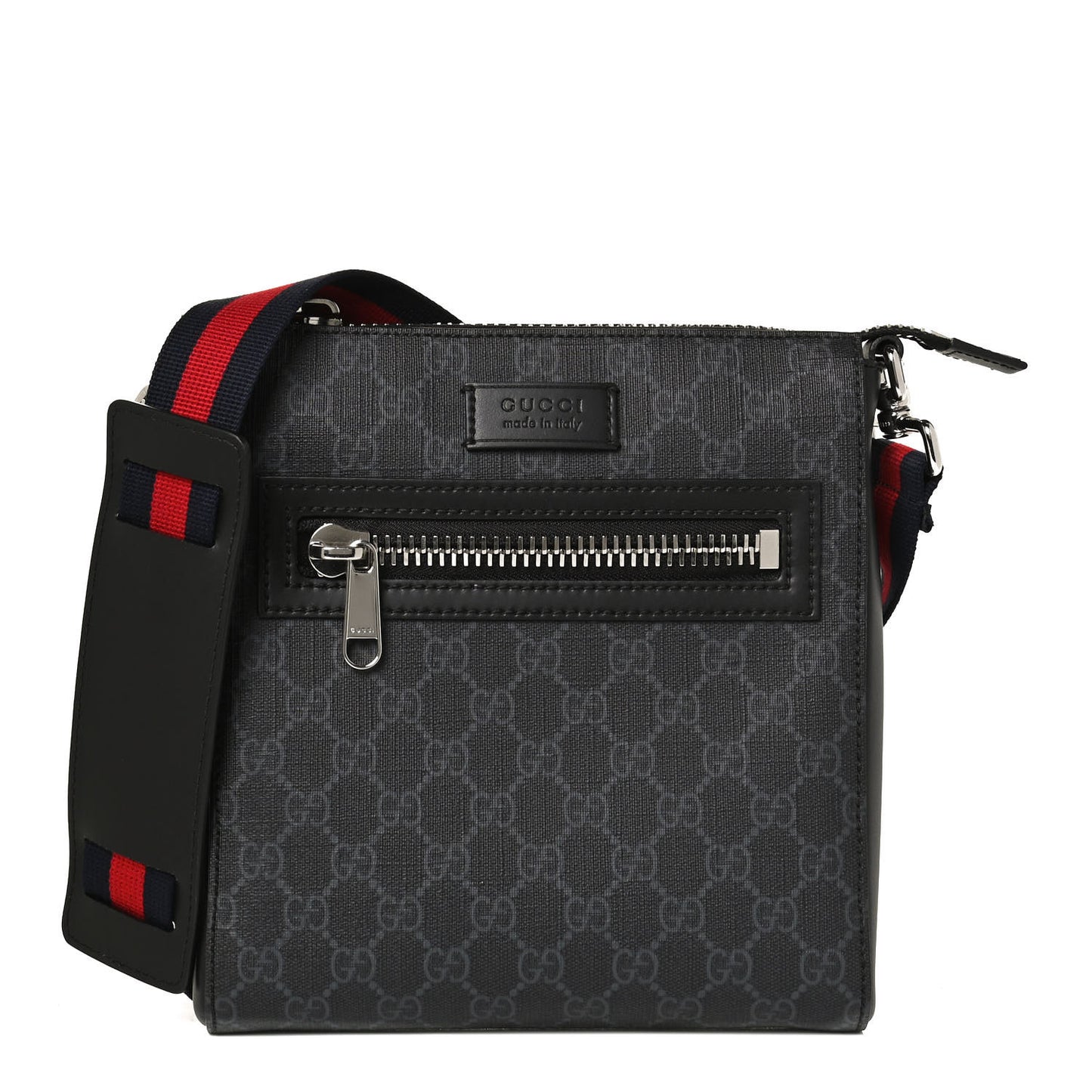 GG Supreme Monogram Web Small Flat Messenger Bag Black Grey
