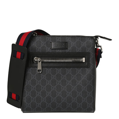 Gucci GG Supreme Monogram Web Small Flat Messenger Bag Black Grey 1 of 10