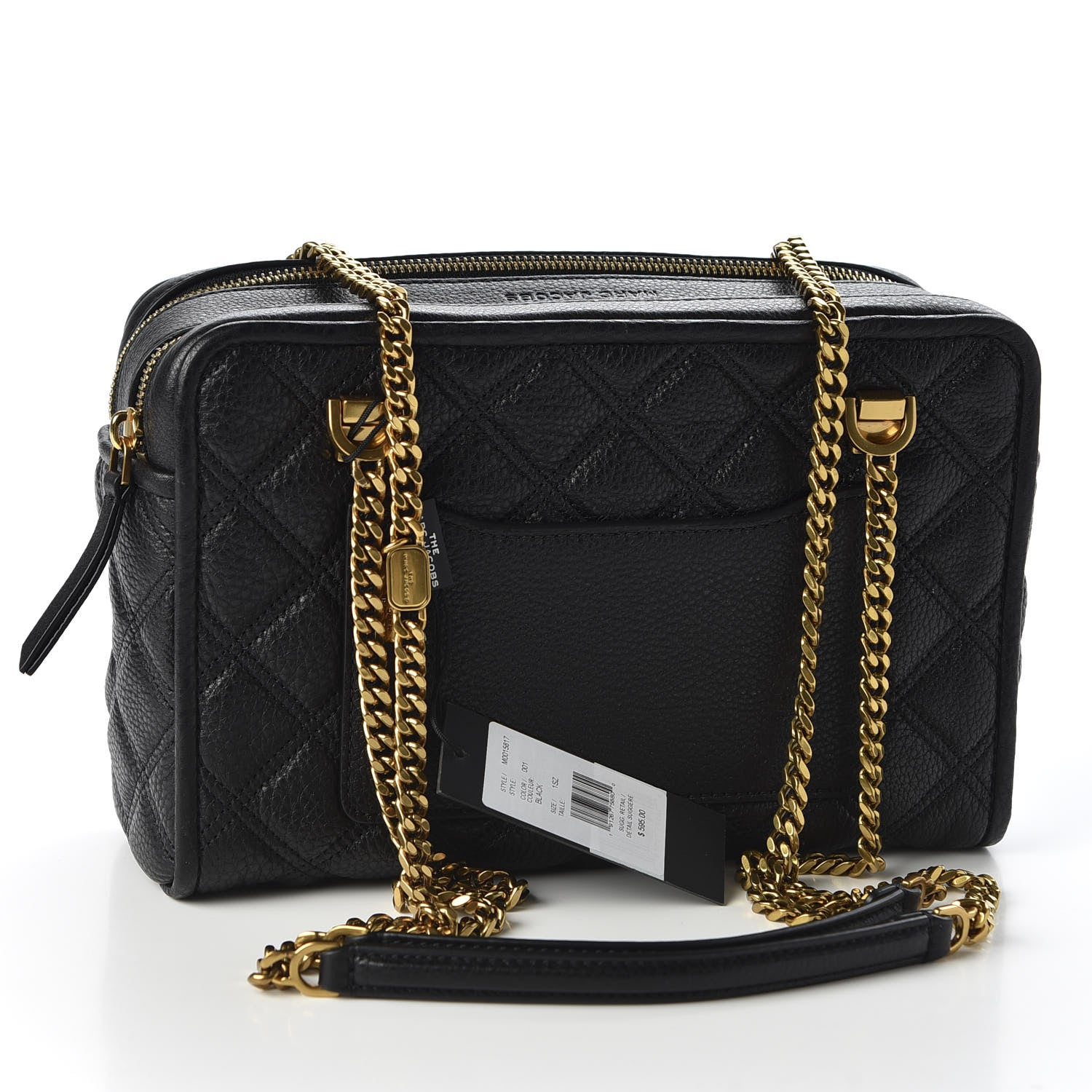 Marc Jacobs Grained Calfskin Quilted Double Stitched The Status Shoulder Bag Black 2 of 8