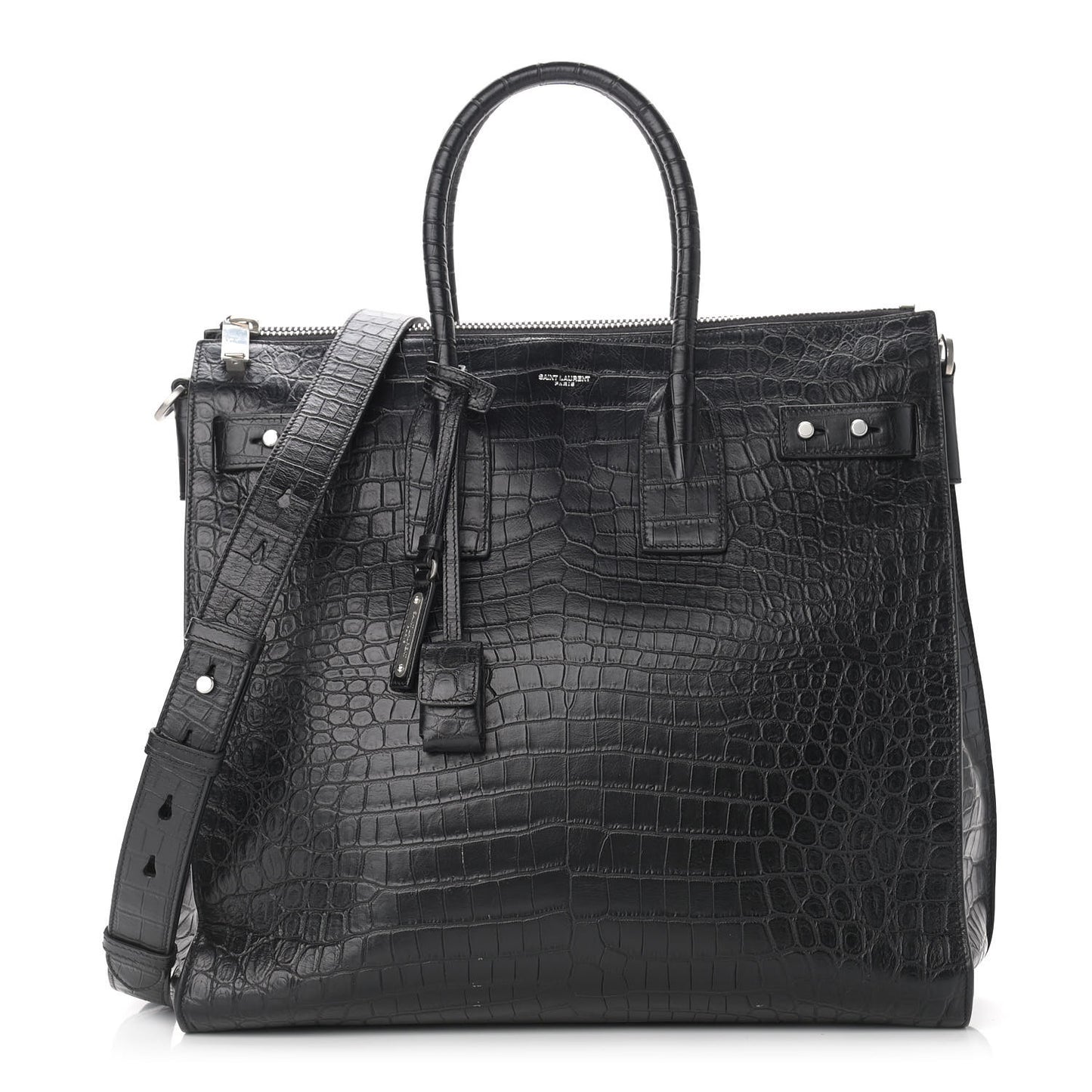 Calfskin Crocodile Embossed Souple North South Tote Black