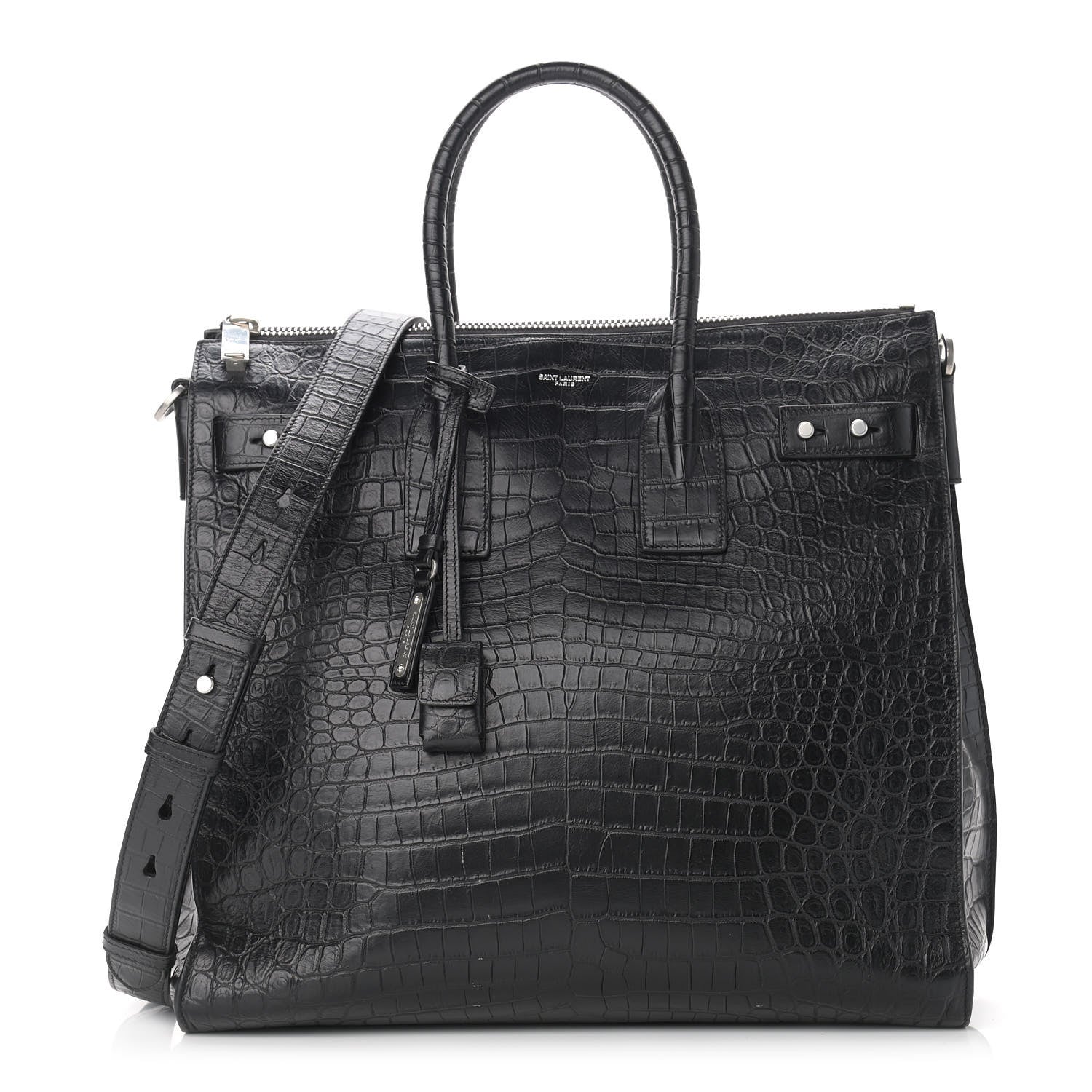 Saint Laurent Calfskin Crocodile Embossed Souple North South Tote Black 1 of 9