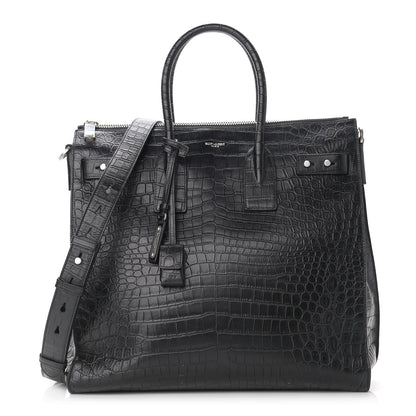 Saint Laurent Calfskin Crocodile Embossed Souple North South Tote Black 1 of 9
