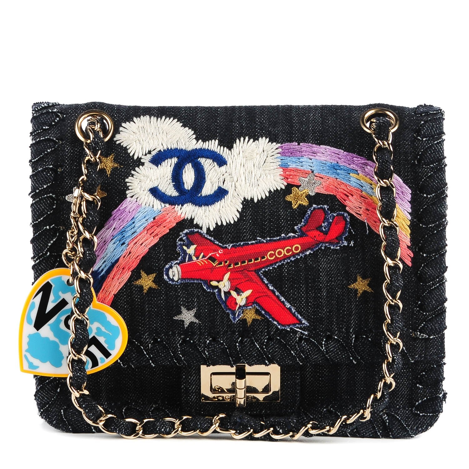 Chanel Denim Embroidered Night Flight Reissue Flap Blue 1 of 8
