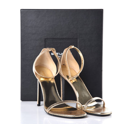 Saint Laurent Metallic Lizard Calfskin Embossed Jane 110 Ankle Strap Sandals 40 Gold 9 of 9