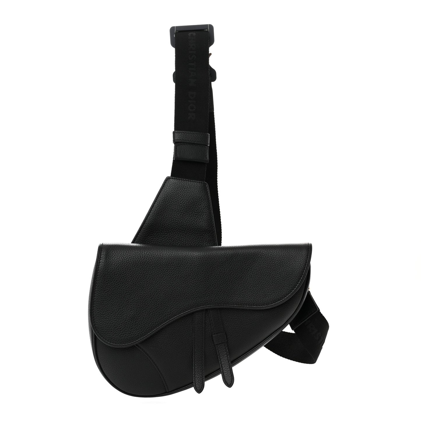 Grained Calfskin Mens Saddle Bag Black
