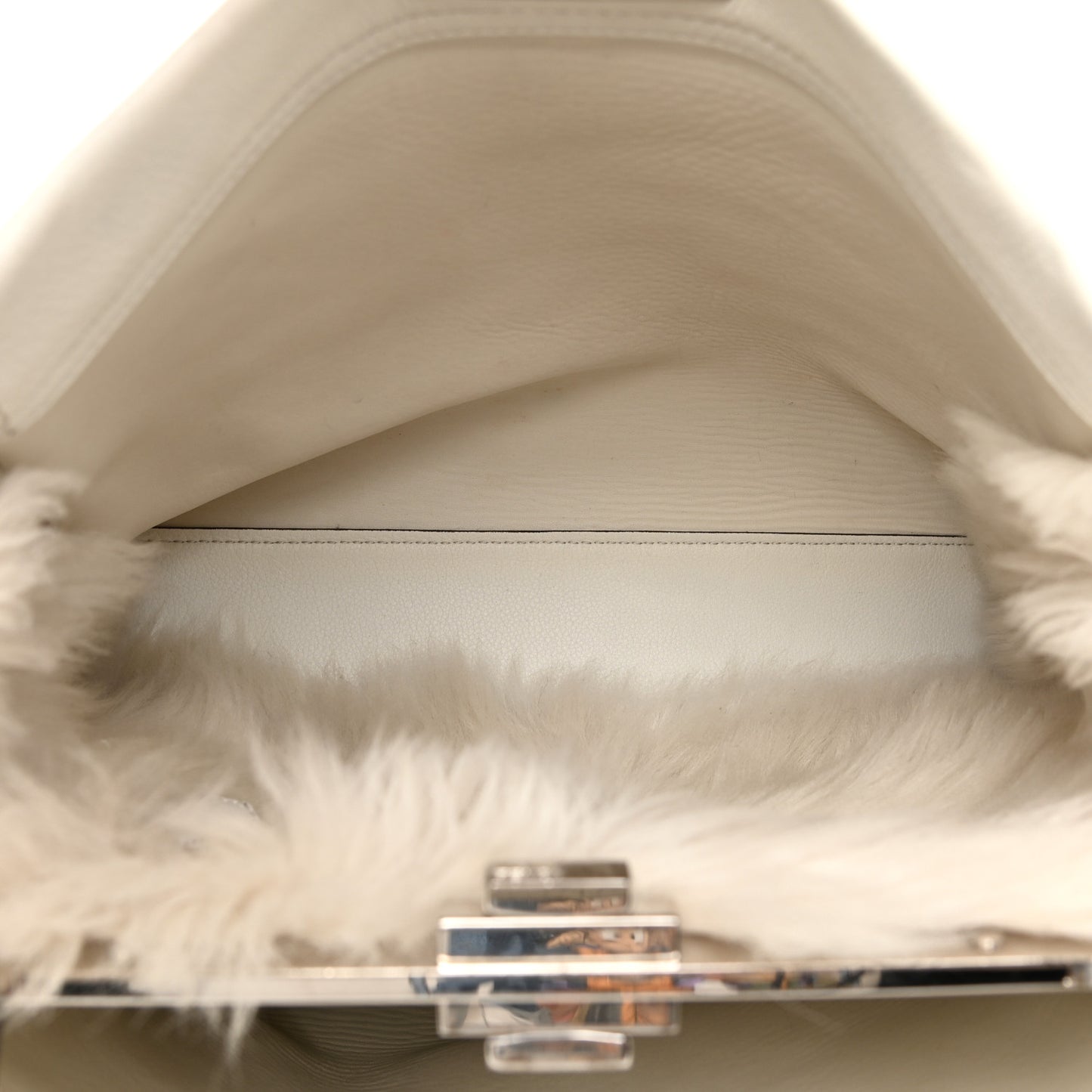 Calfskin Fur Monster Eyes Large Peekaboo Iconic Satchel White