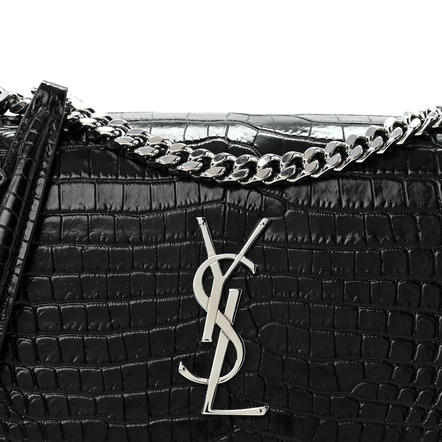 Calfskin Crocodile Embossed Medium Monogram Sunset Black
