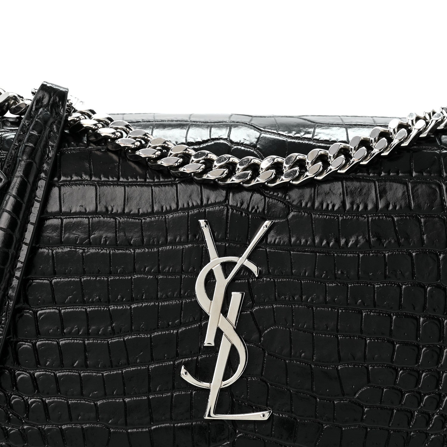 Saint Laurent Calfskin Crocodile Embossed Medium Monogram Sunset Black 8 of 13