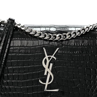 Saint Laurent Calfskin Crocodile Embossed Medium Monogram Sunset Black 8 of 13