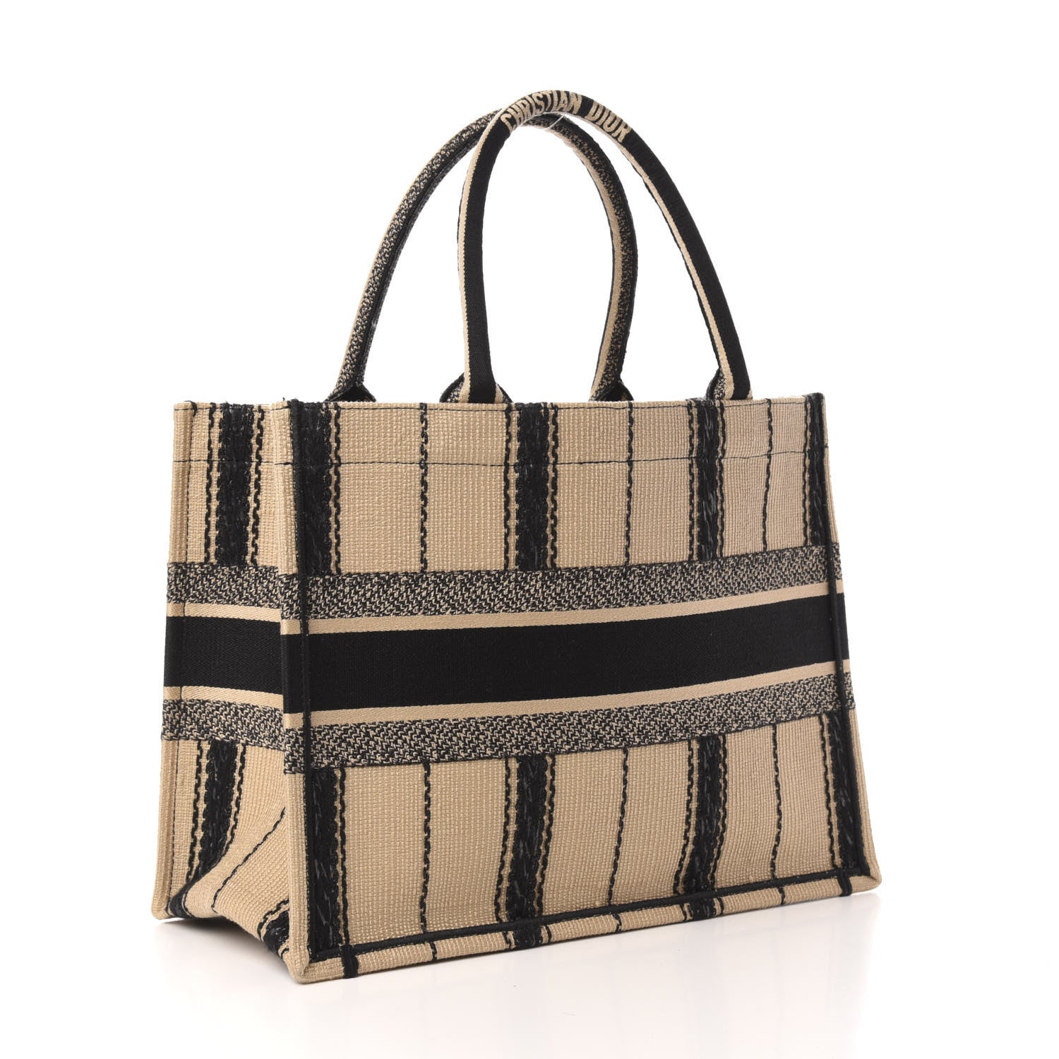 Christian Dior Canvas Embroidered Medium Bayadere Book Tote Black Beige 3 of 13