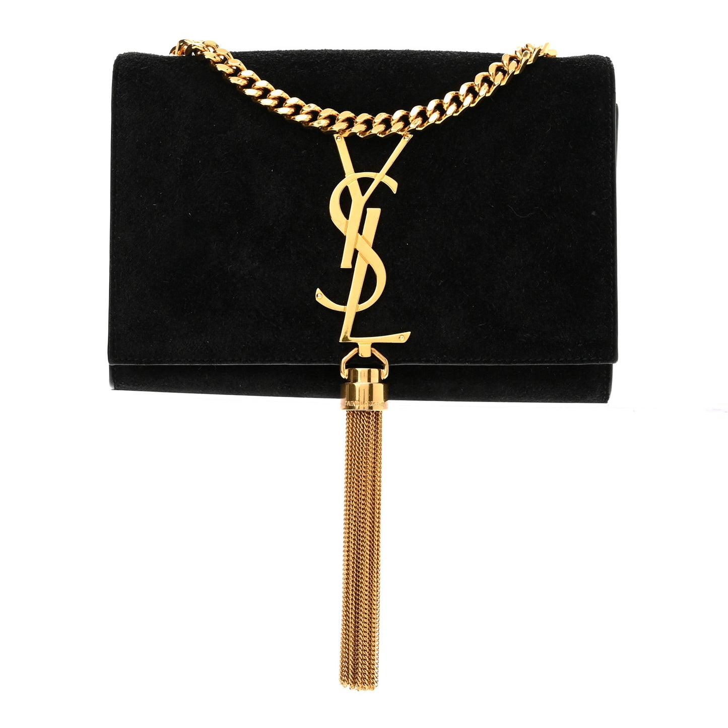 Suede Small Classic Monogram Kate Tassel Satchel Black