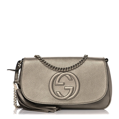 Gucci Metallic Pebbled Calfskin Medium Soho Flap Crossbody Golden Beige 1 of 11