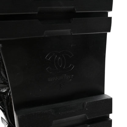 Chanel Laminated Lambskin Shearling Crystal CC Velcro Dad Platform Sandals 37 Black 7 of 10