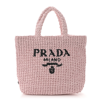 Prada Yarn Raffia Effect Crochet Small Logo Tote Alabastro 1 of 11