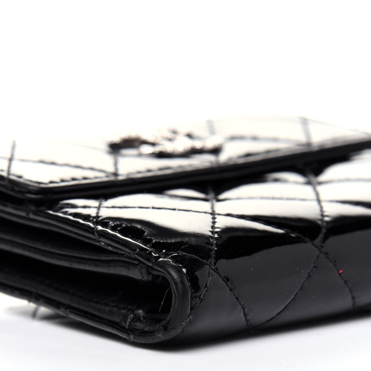 Patent Quilted Brilliant French Flap Wallet Black