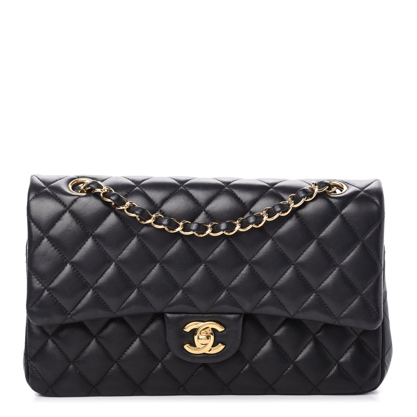 Lambskin Quilted Medium Double Flap Black