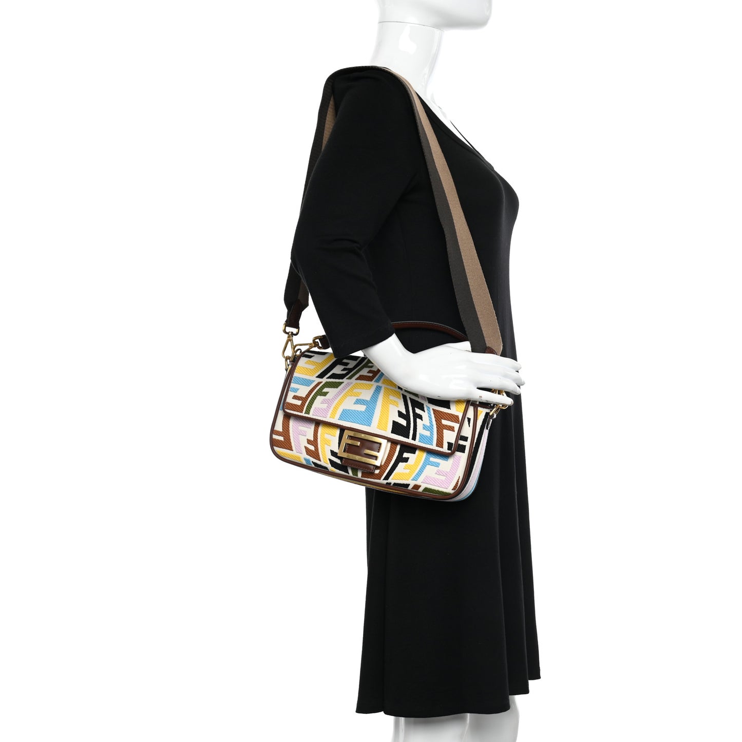 X SARA COLEMAN Canvas Vitello King Seta FF Fish Eye Embroidered Baguette Grezzo Multicolor Ghianda