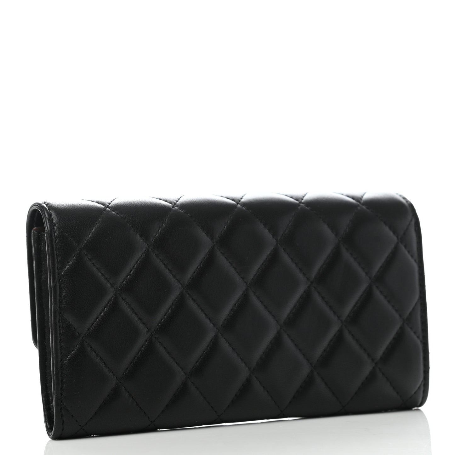 Lambskin Quilted Large Gusset Flap Wallet Black