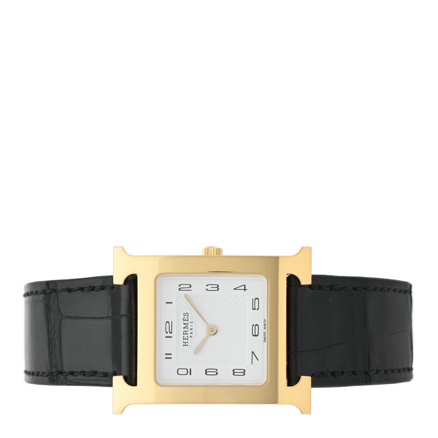 Hermes Stainless Steel Alligator 26mm Heure H Hour Quartz Watch Noir 2 of 5