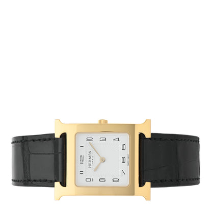 Hermes Stainless Steel Alligator 26mm Heure H Hour Quartz Watch Noir 2 of 5