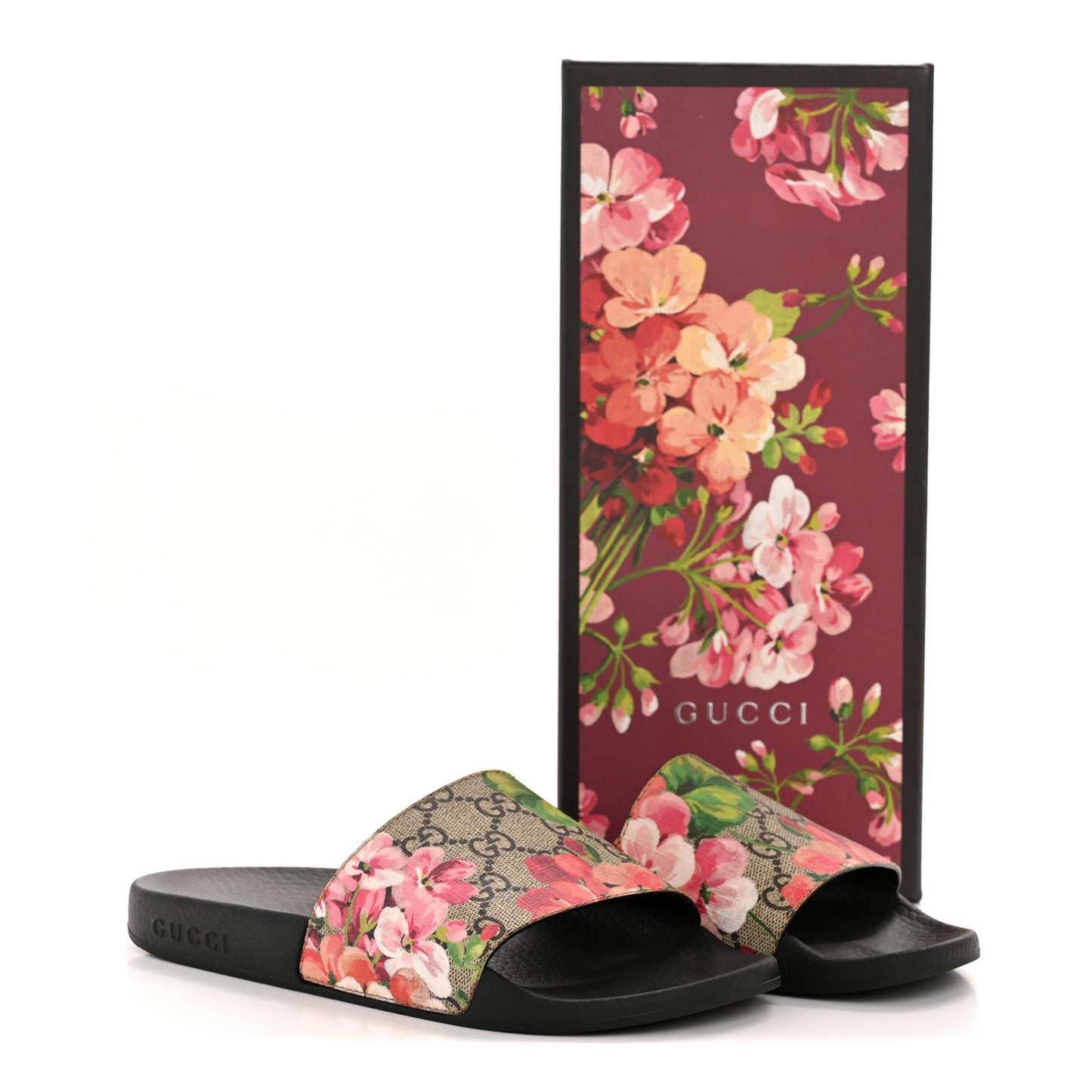GG Supreme Monogram Blooms Slide Sandals 37 Beige Multicolor