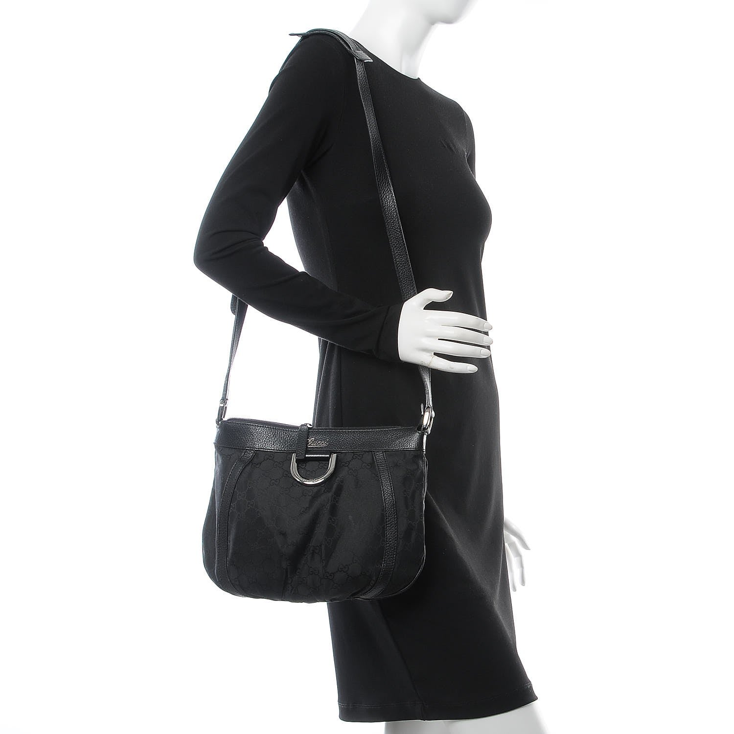 Gucci Nylon Monogram Small D Silver Ring Messenger Black 2 of 17