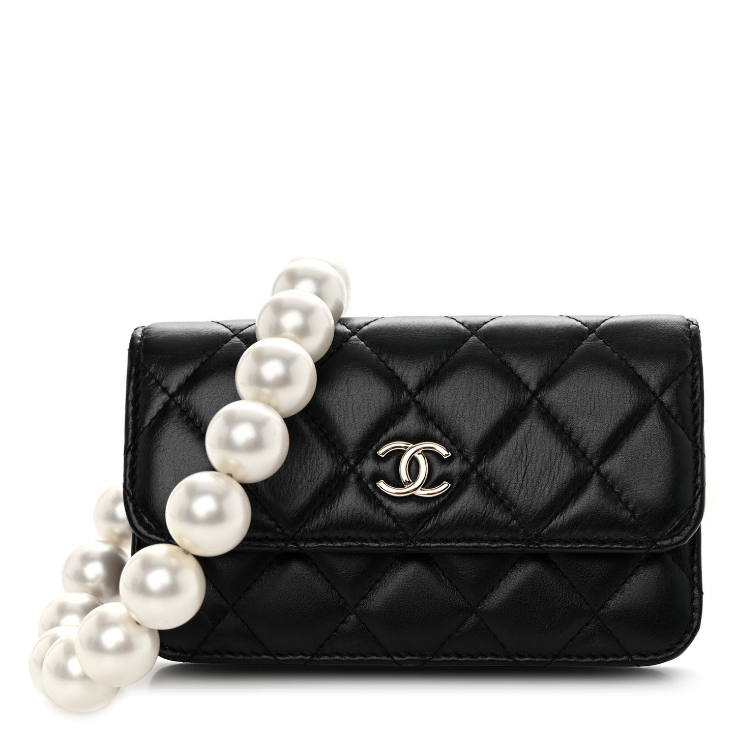 Calfskin Quilted Maxi Pearls Clutch With Chain Black