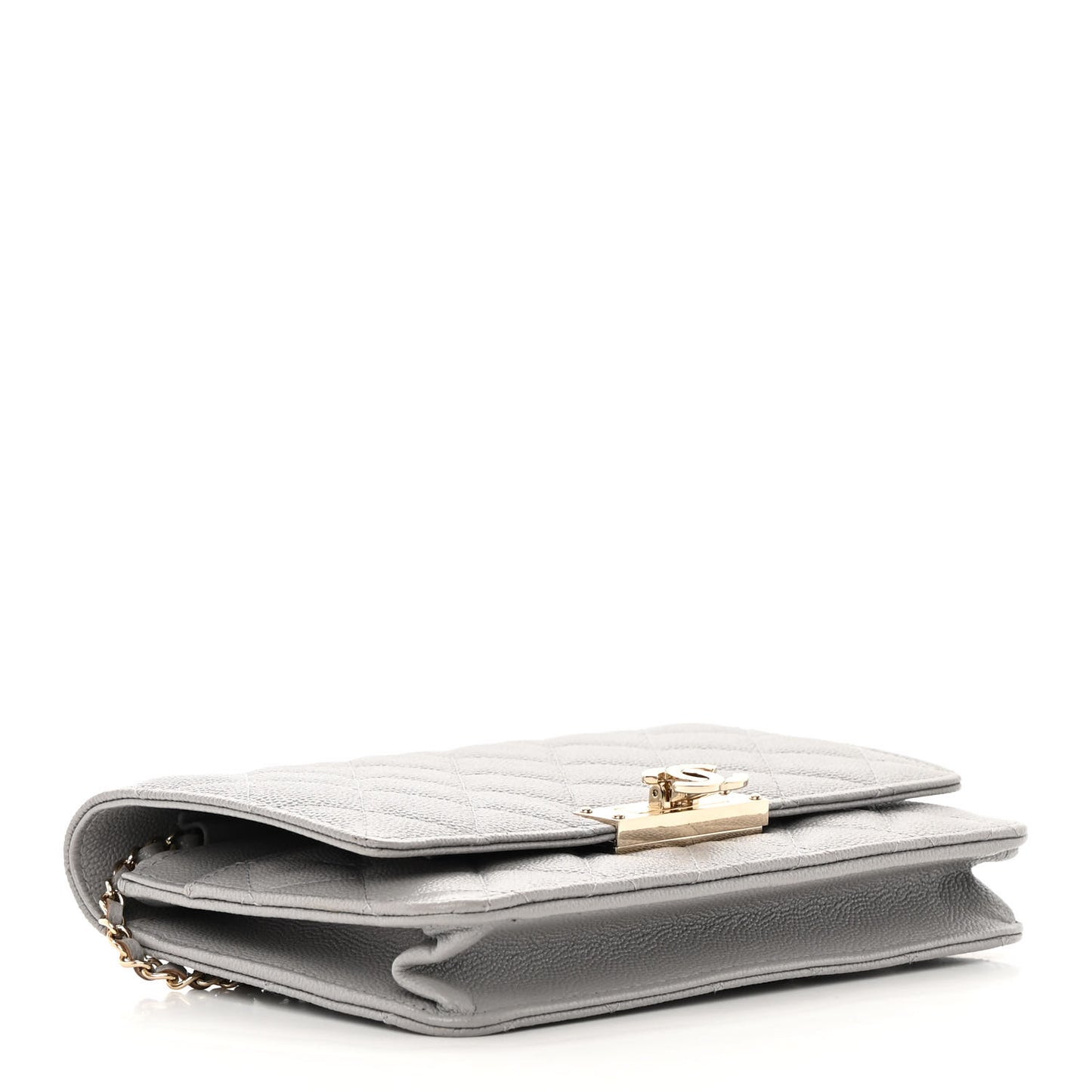 Caviar Quilted Golden Class Wallet On Chain WOC Gray