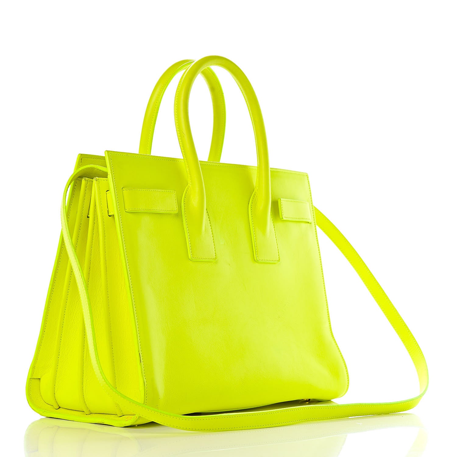 Saint Laurent Calfskin Small Sac De Jour Bag Neon Yellow 3 of 18
