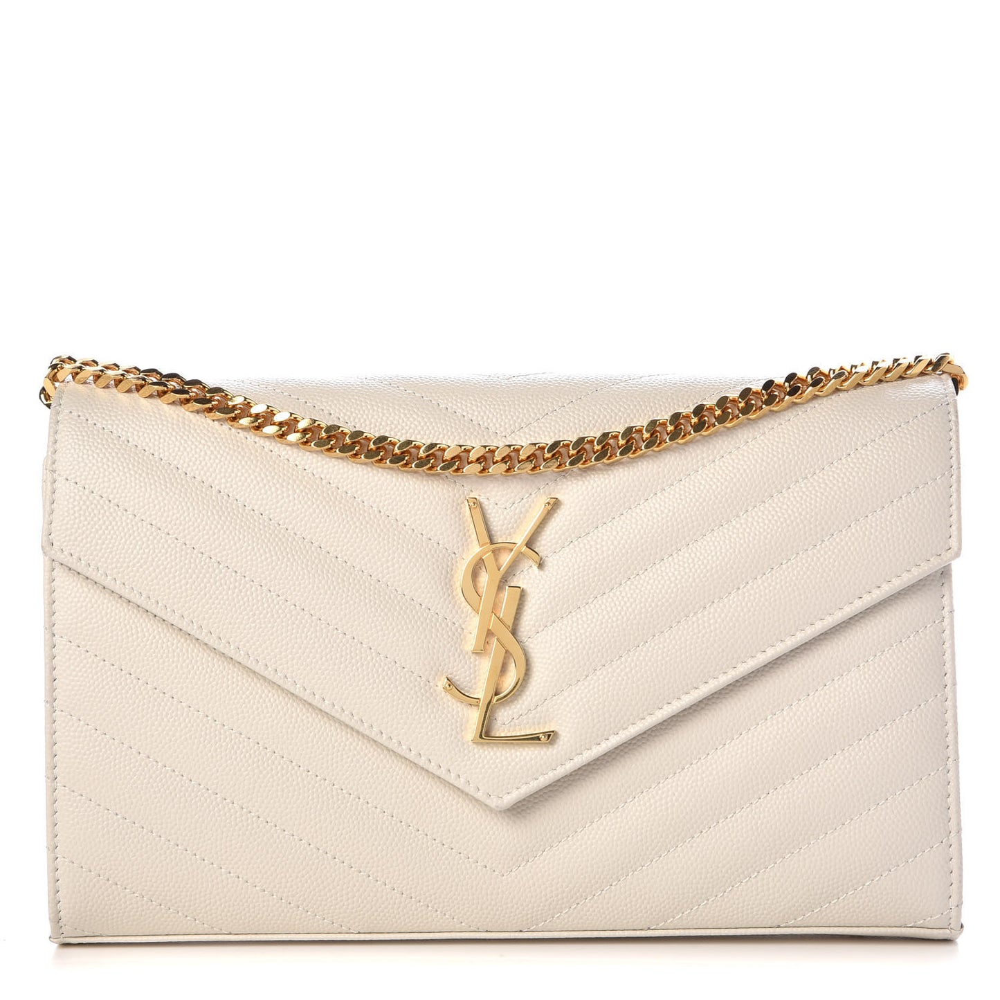 Grain De Poudre Matelasse Chevron Monogram Chain Wallet Porcellana