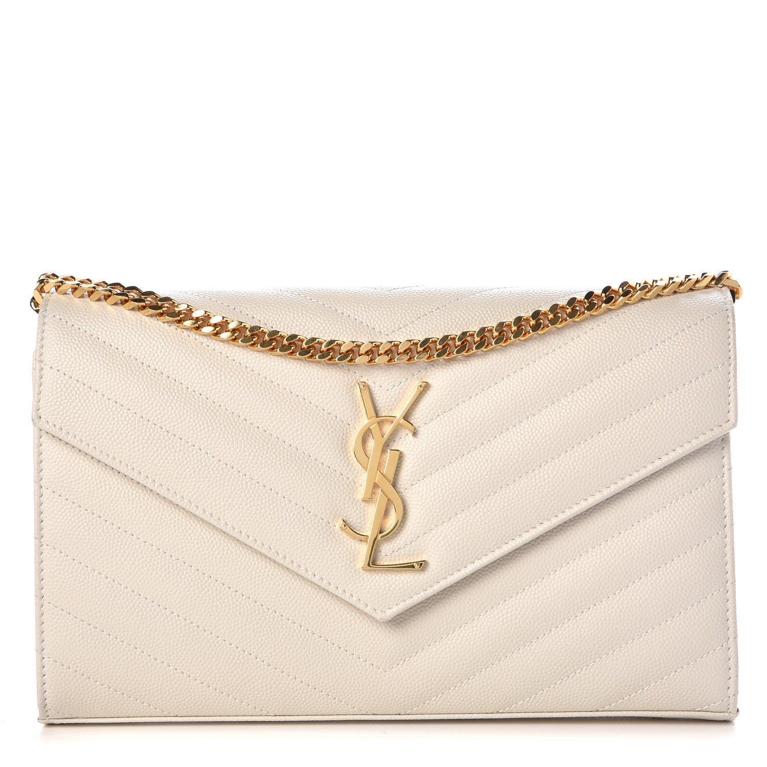 Saint Laurent Grain De Poudre Matelasse Chevron Monogram Chain Wallet Porcellana 1 of 8
