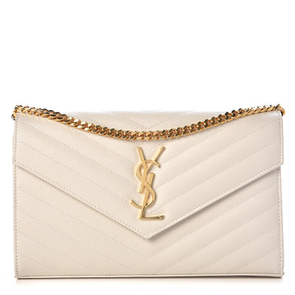 Saint Laurent Grain De Poudre Matelasse Chevron Monogram Chain Wallet Porcellana 1 of 8