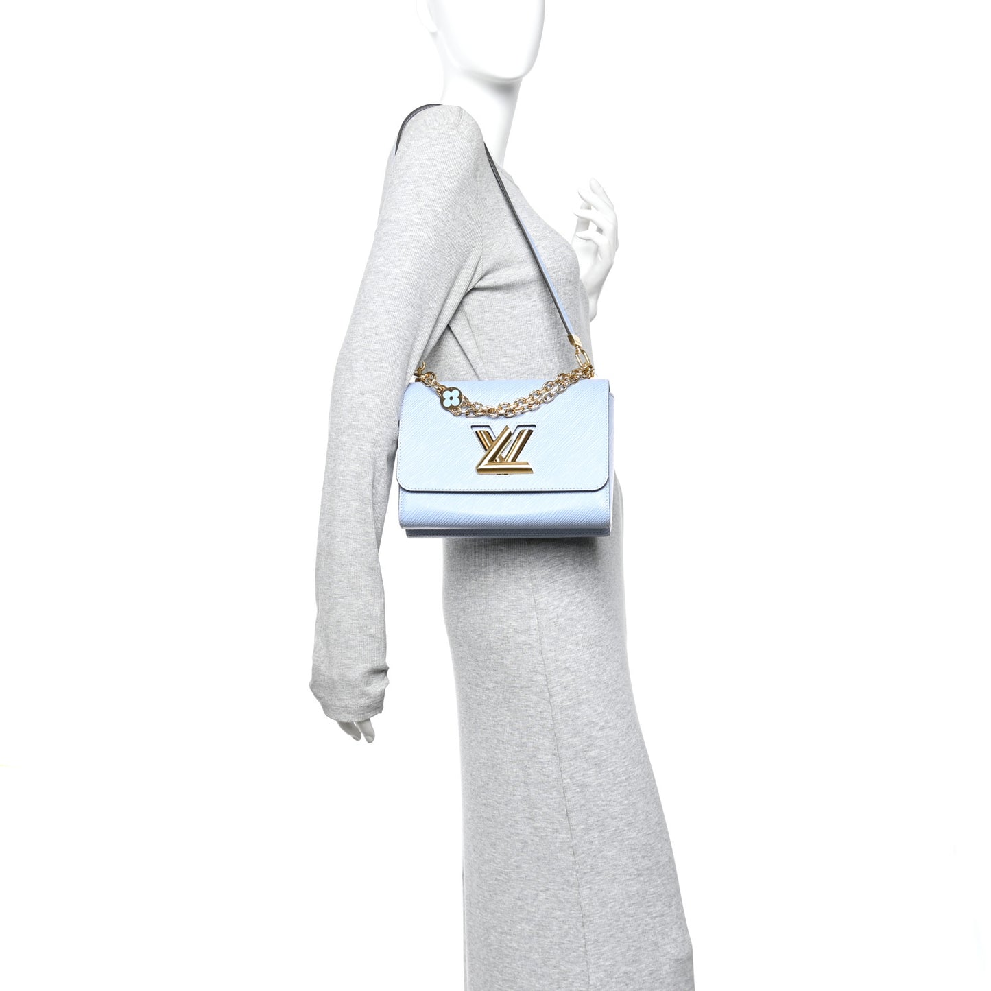 Epi Twist Monogram Flower Chain Shoulder Bag MM Blue
