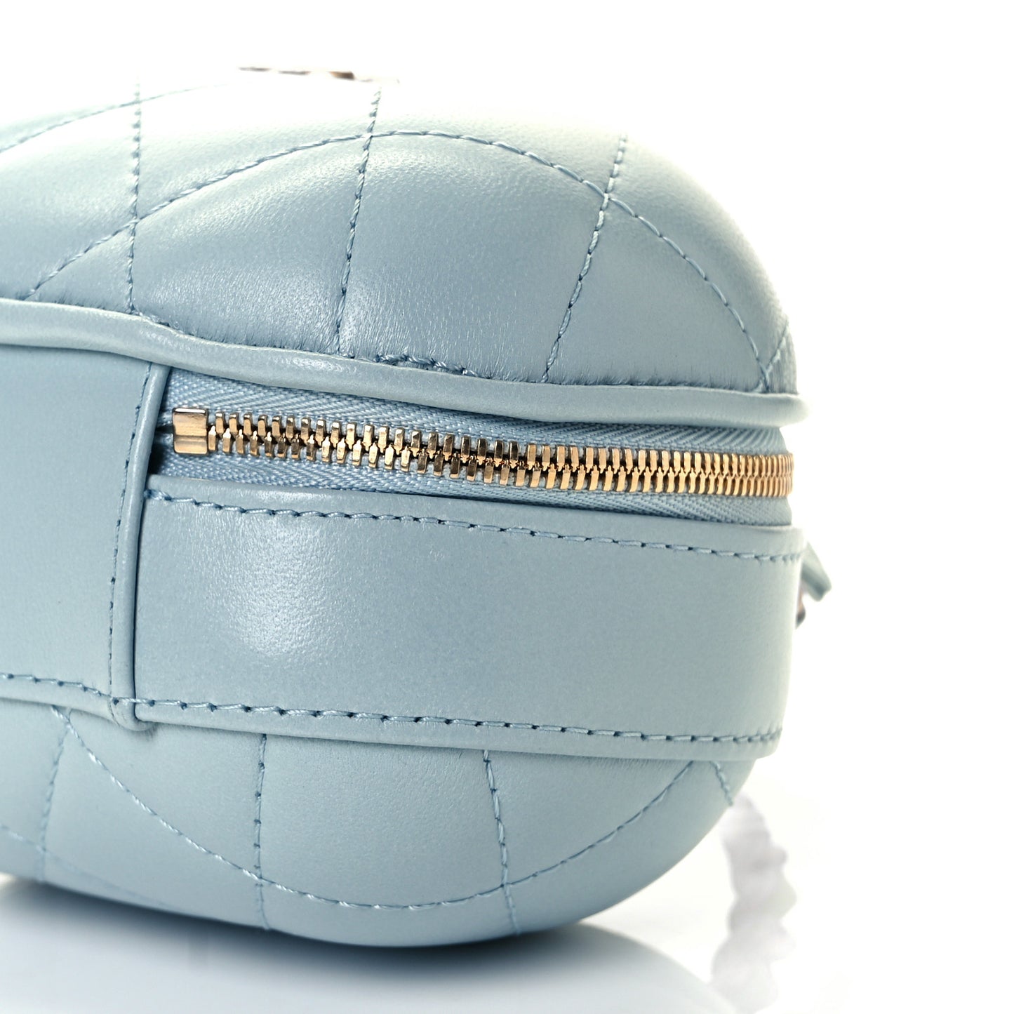 Lambskin Quilted CC Bubble Vanity Case With Chain Light Blue