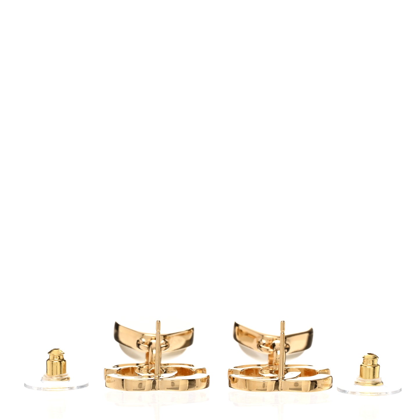 Metal Crystal Pearl CC Drop Earrings Gold