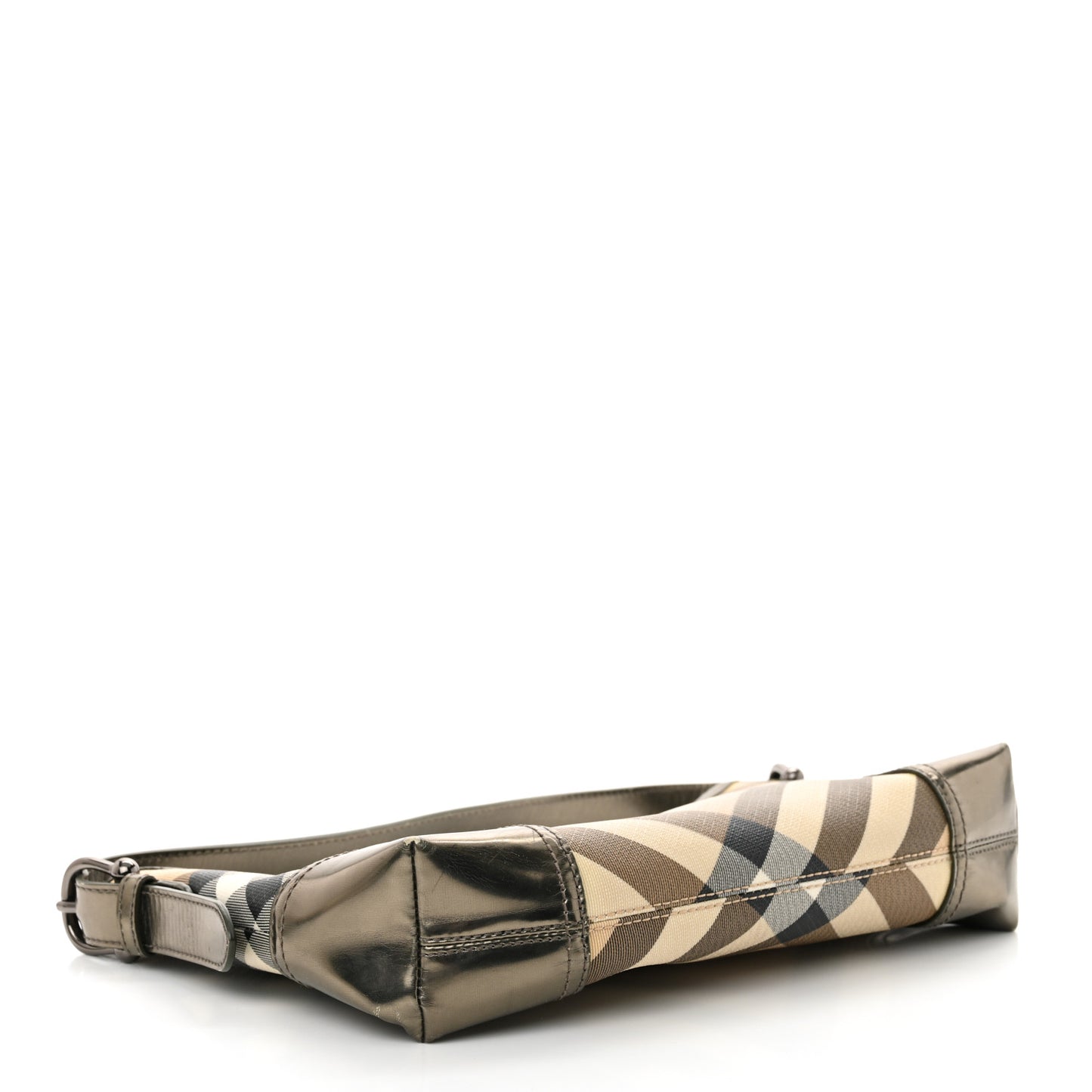 Metallic Nova Check Patent Hobo Pewter