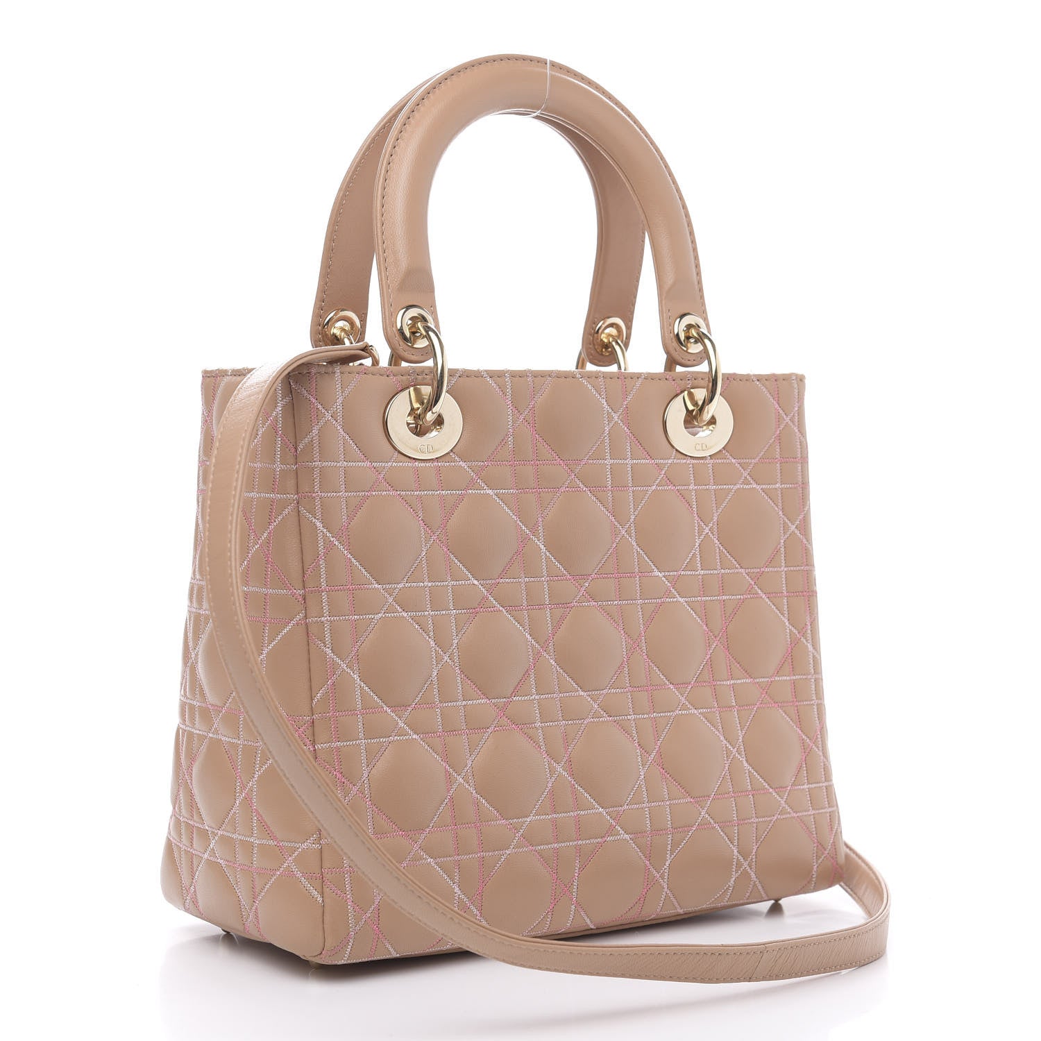 Christian Dior Lambskin Cannage Contrast Stitch Medium Lady Dior Beige 4 of 17