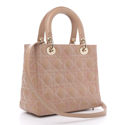 Christian Dior Lambskin Cannage Contrast Stitch Medium Lady Dior Beige 4 of 17