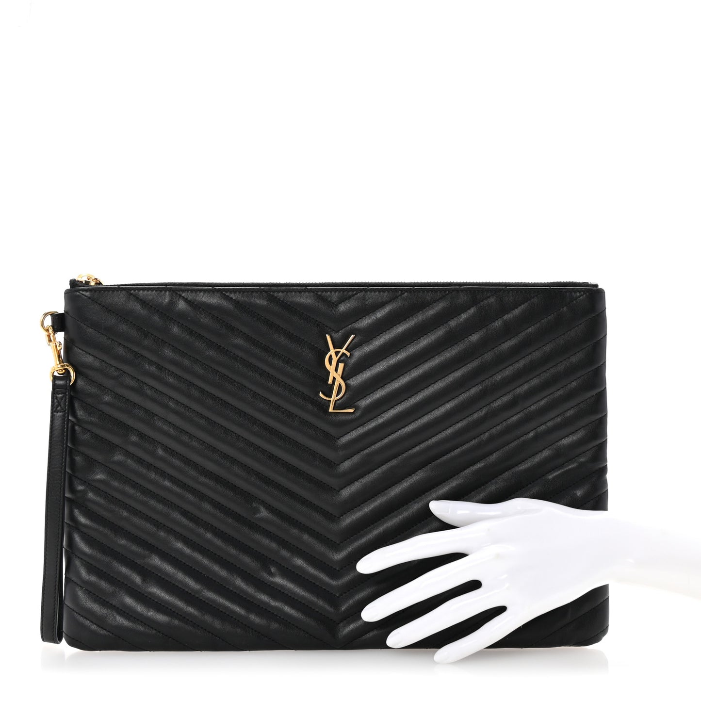 Calfskin Matelasse Chevron Monogram Document Holder Black