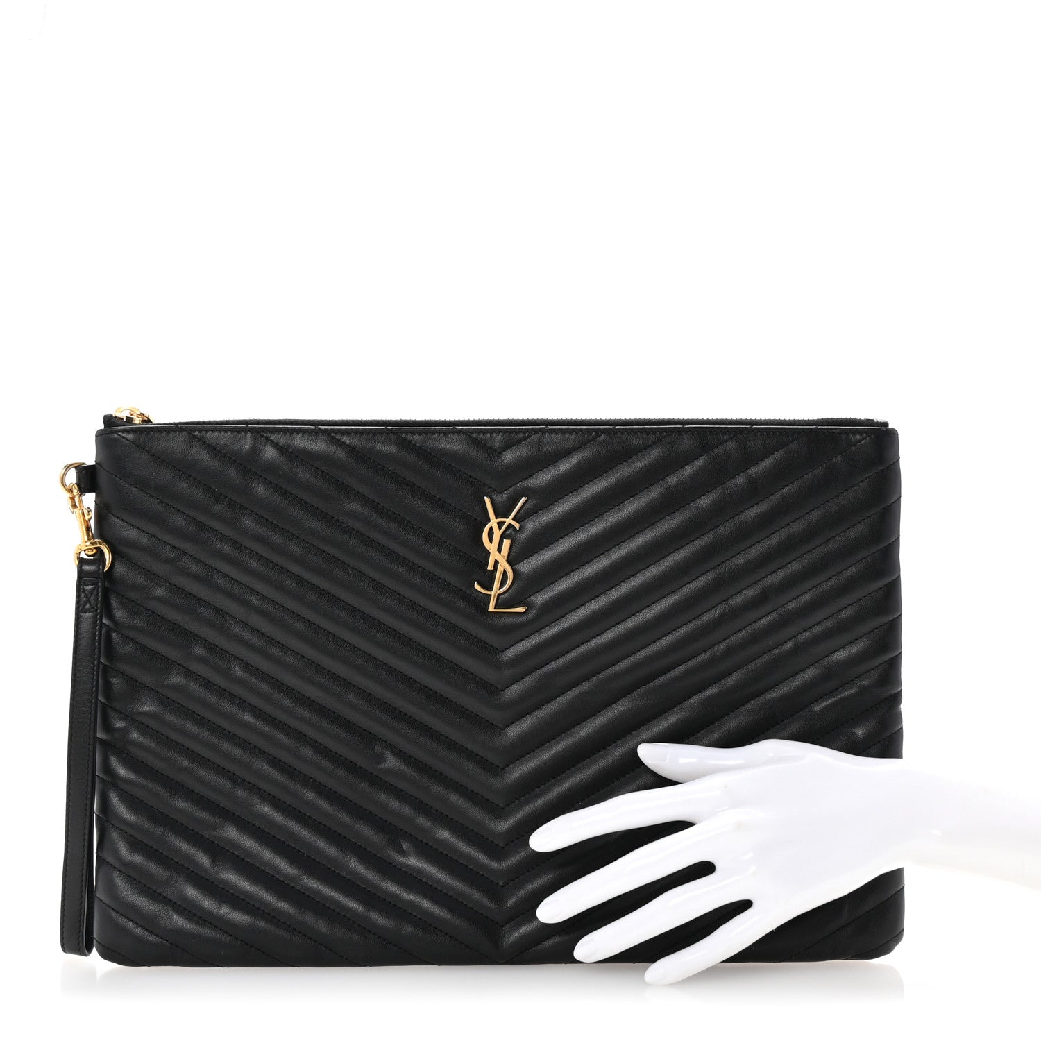 Saint Laurent Calfskin Matelasse Chevron Monogram Document Holder Black 2 of 7