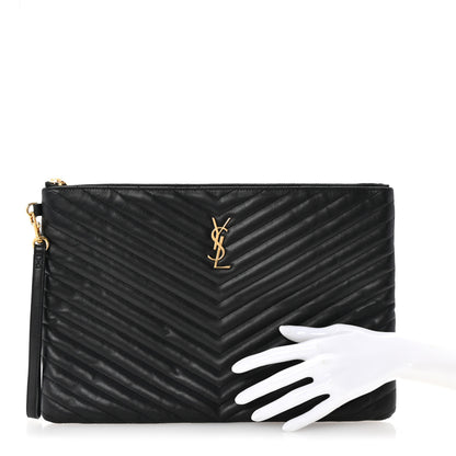 Saint Laurent Calfskin Matelasse Chevron Monogram Document Holder Black 2 of 7
