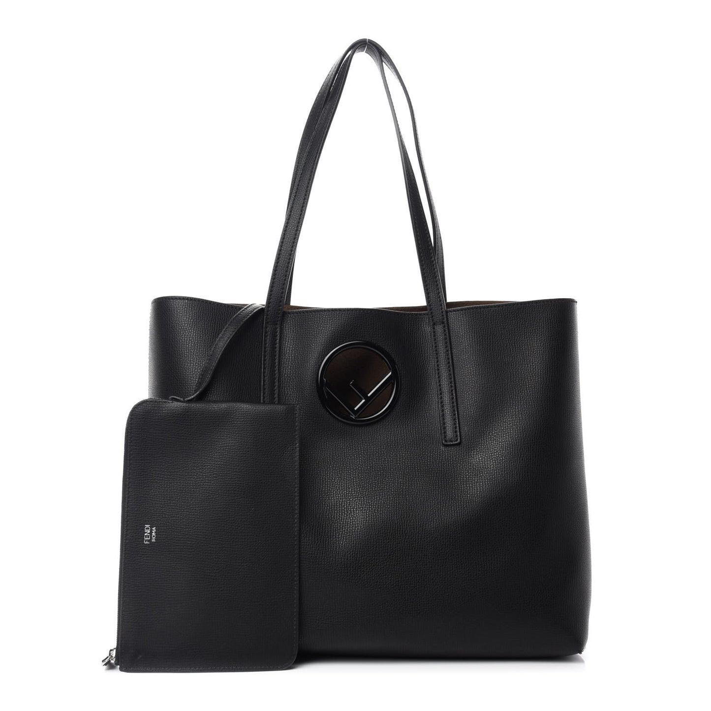 Vitello Vienna Enamel F is Fendi Shopping Tote Black Taupe