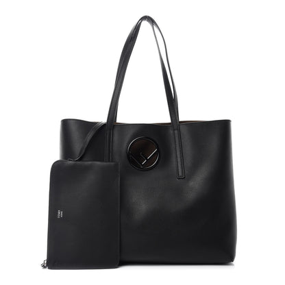 Fendi Vitello Vienna Enamel F is Fendi Shopping Tote Black Taupe 1 of 12