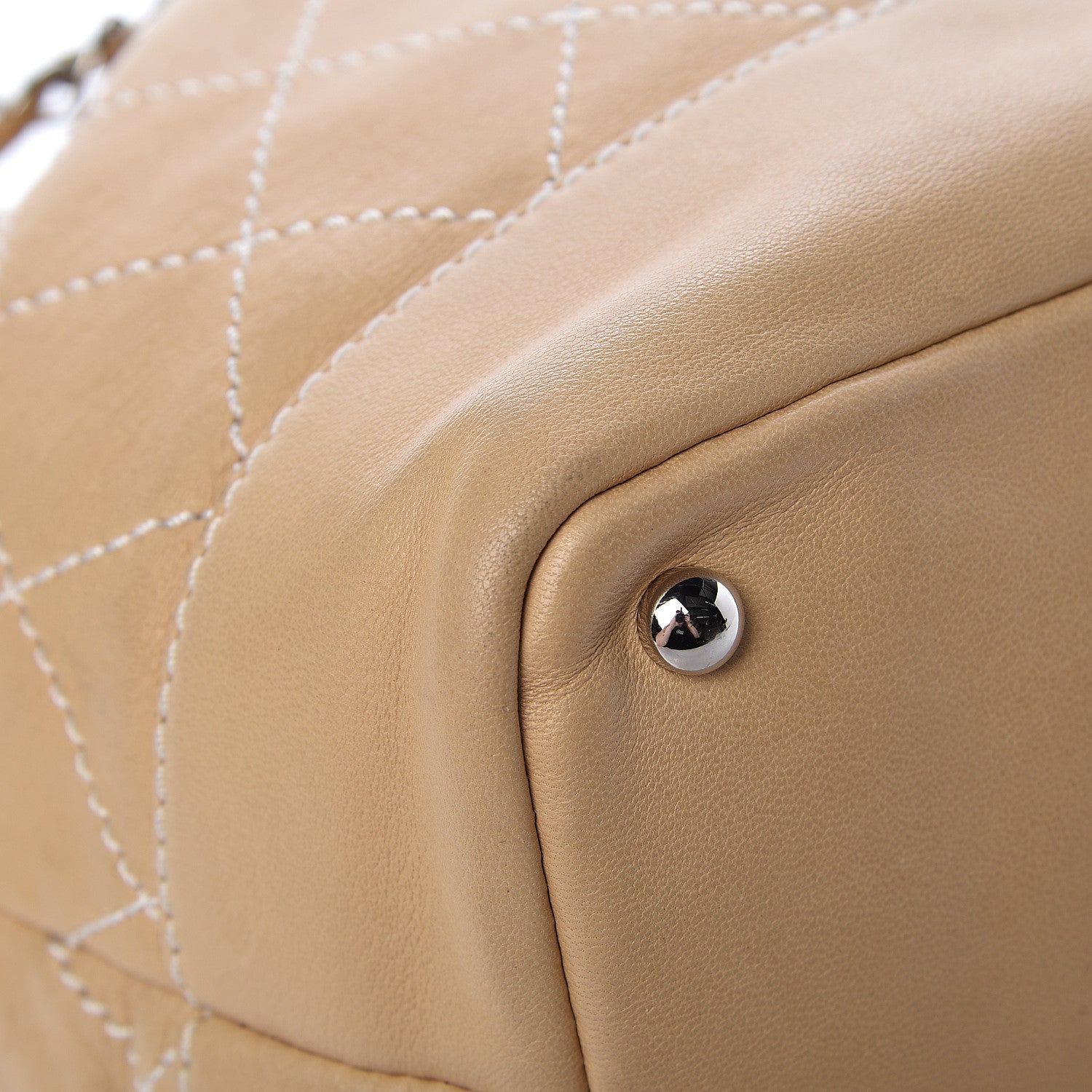Chanel Lambskin Contrast Stitch Small Drawstring Tote Light Beige 8 of 14