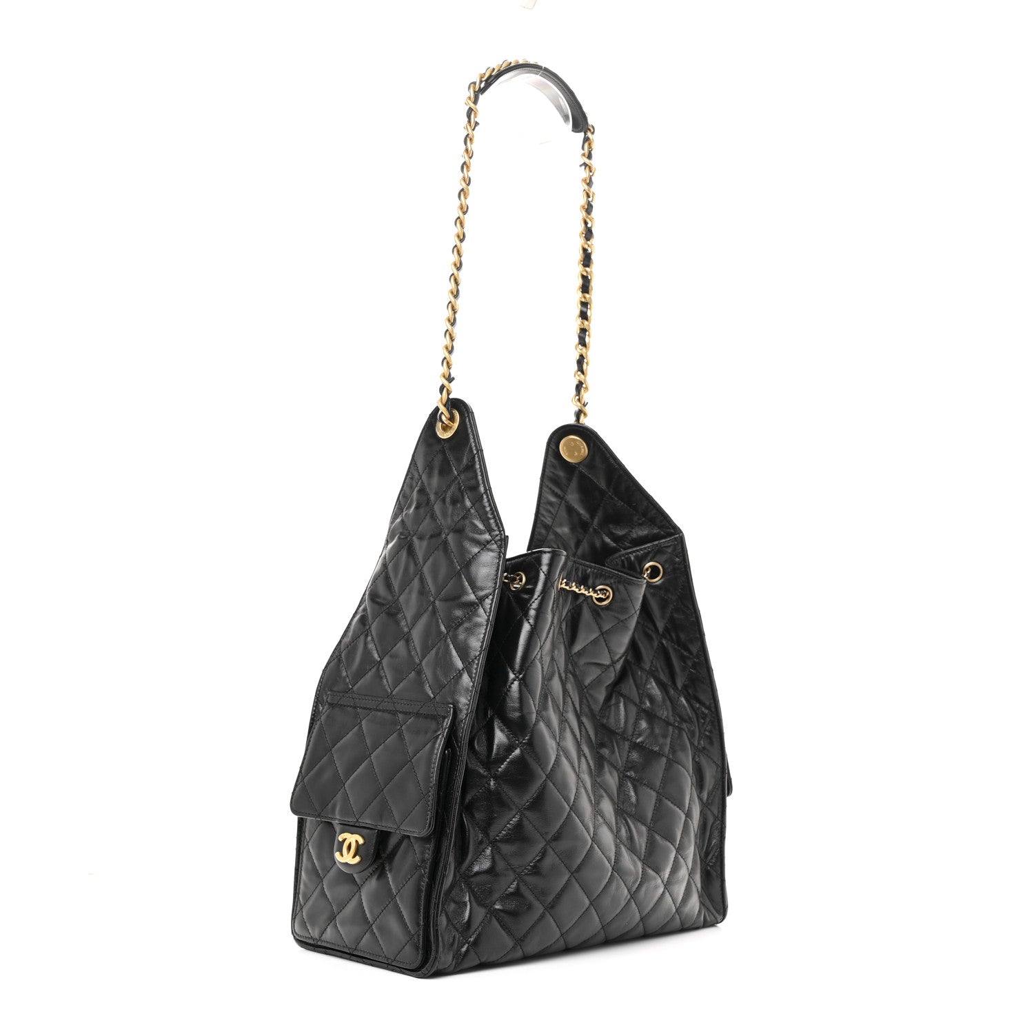 Chanel Shiny Crumpled Calfskin Quilted Medium Chanel 25 Handbag Black 5 of 21